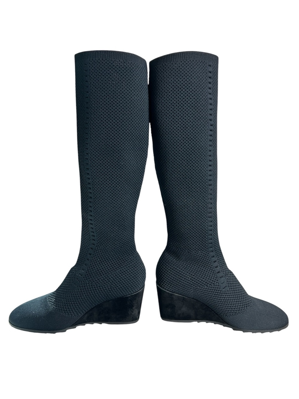 Eileen Fisher Kasana Black Knit Wedge Tall Boots Women’s Size 8 Comfort Pull-On - Picture 6 of 11